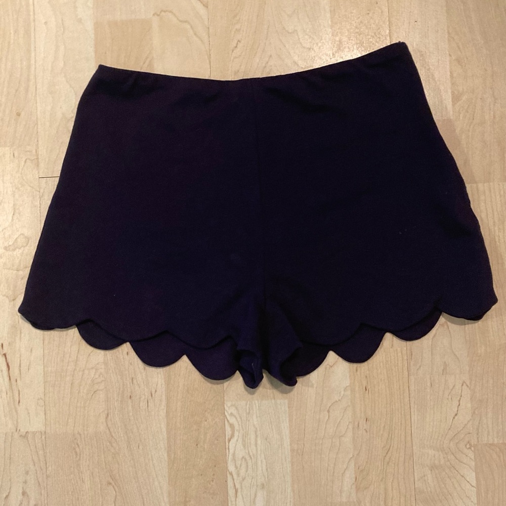 Aqua Navy Scalloped Shorts Hight Waist